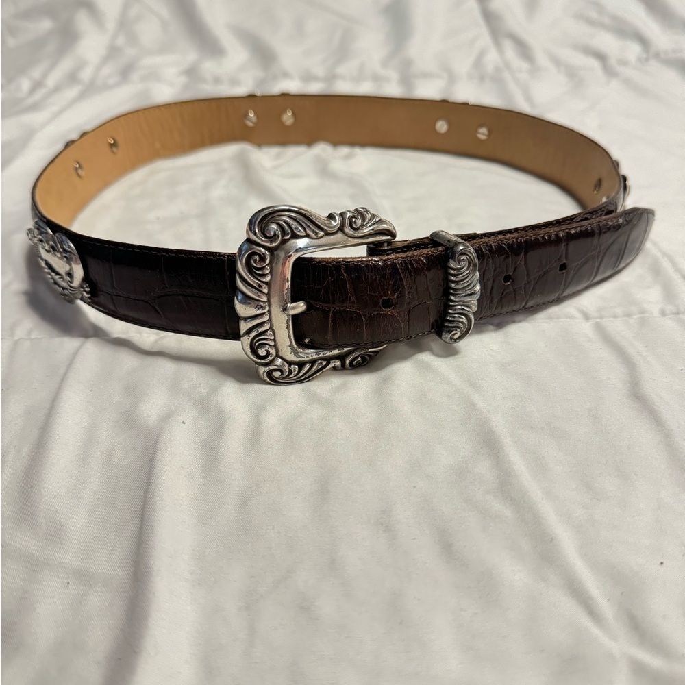 Brighton Romantic Heart Vintage 42409 Women’s Belt Brown Croc Leather 1995 VTG - Picture 3 of 13